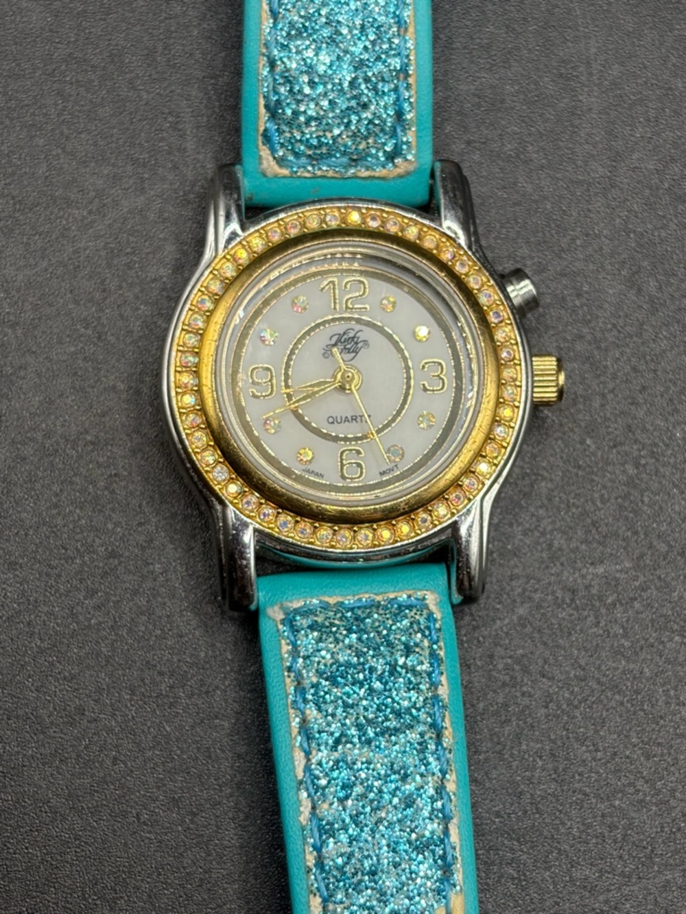 Kirks Folly Bejeweled Blue Shimmery Glitter Women’s Wristwatch Watch Accessory